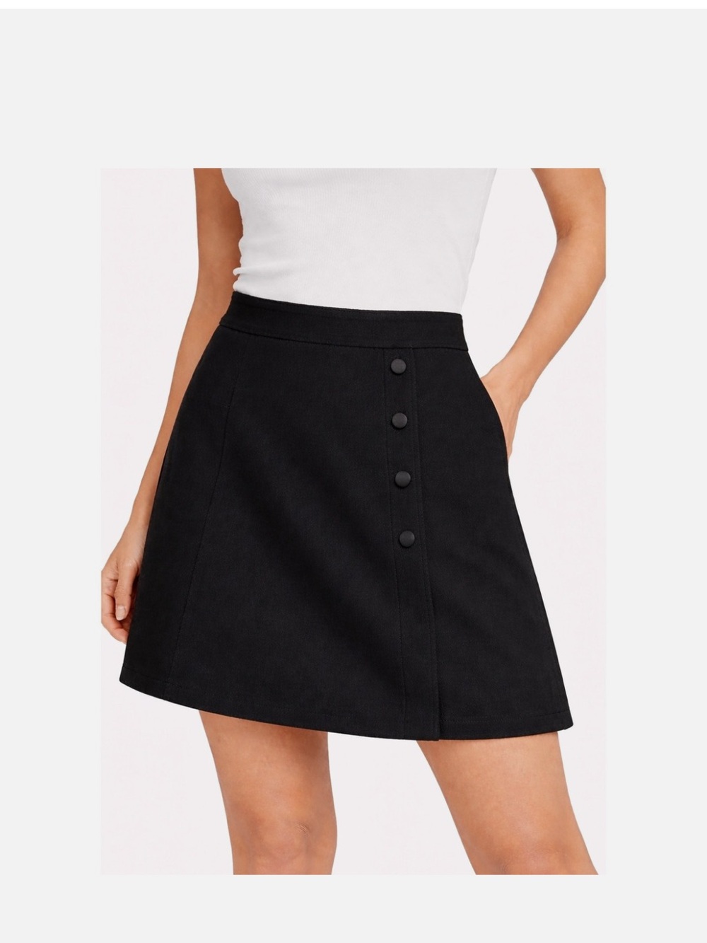 Cabi Classic Black A-Line Skirt with Button Detail